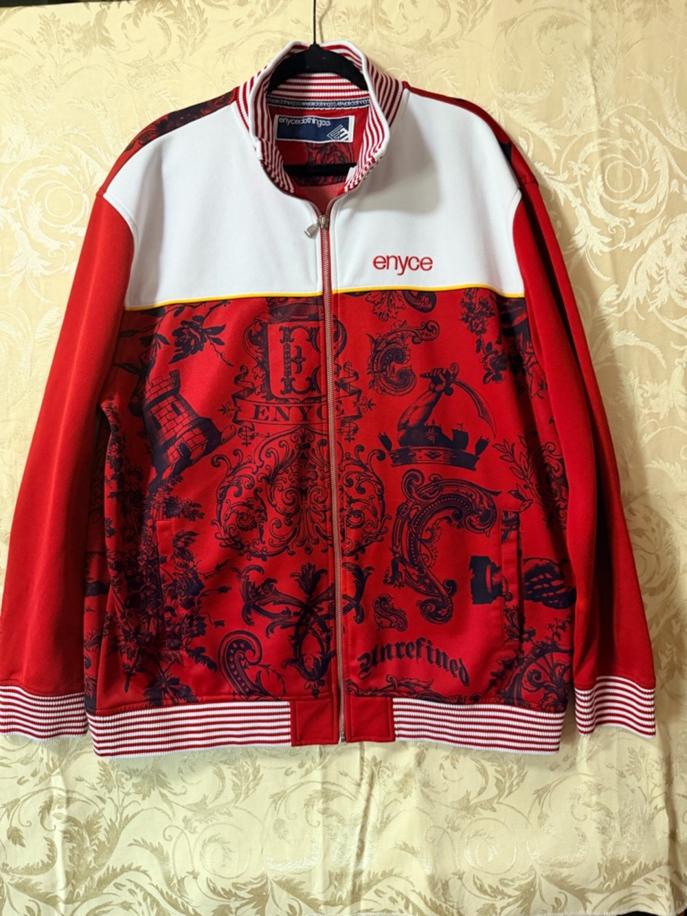 Enyce Red and White Printed Bomber Jacket